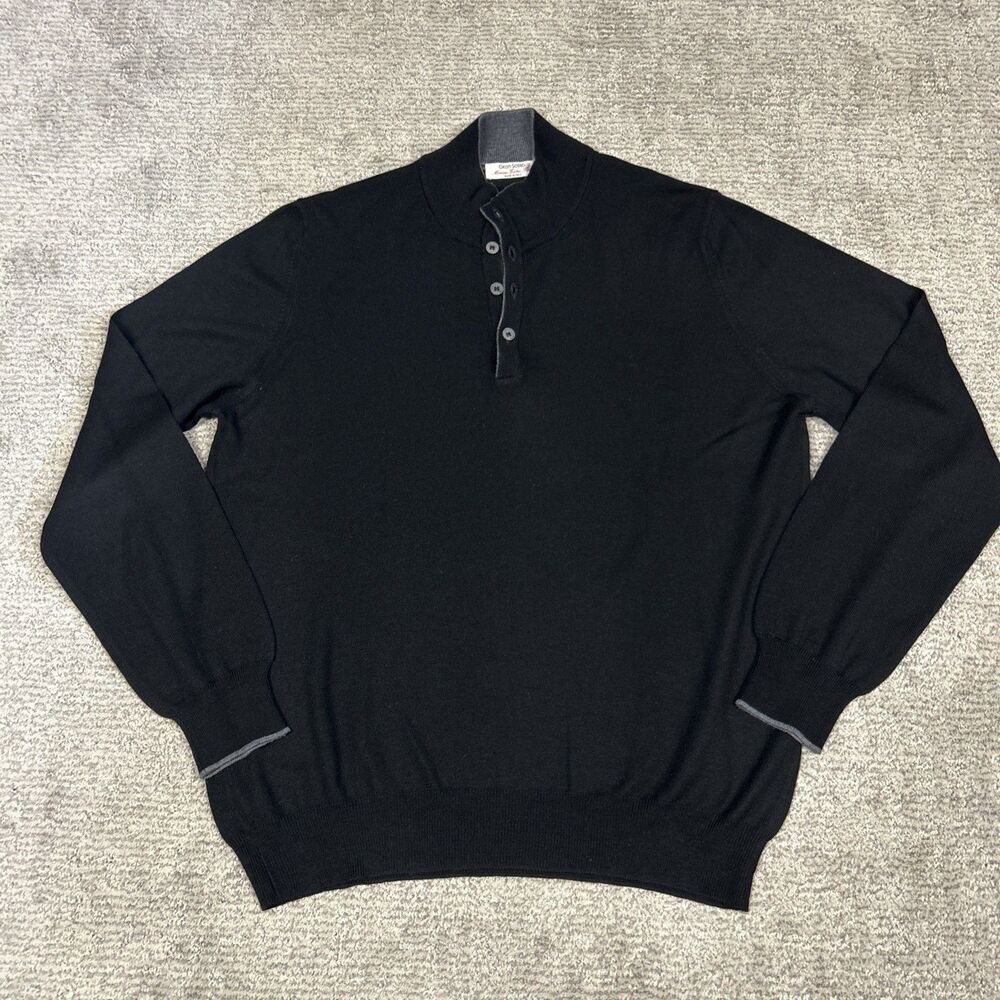 Gran Sasso Sweater Mens 54 XL Black 1/4 Button Virgin Wool Quiet Luxury Jumper